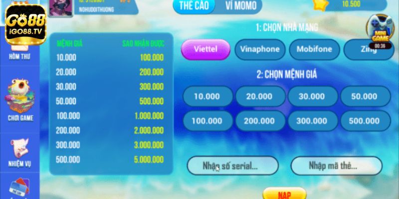 nap tien ban ca 5 sao go88 Nạp tiền Bắn cá 5 sao GO88